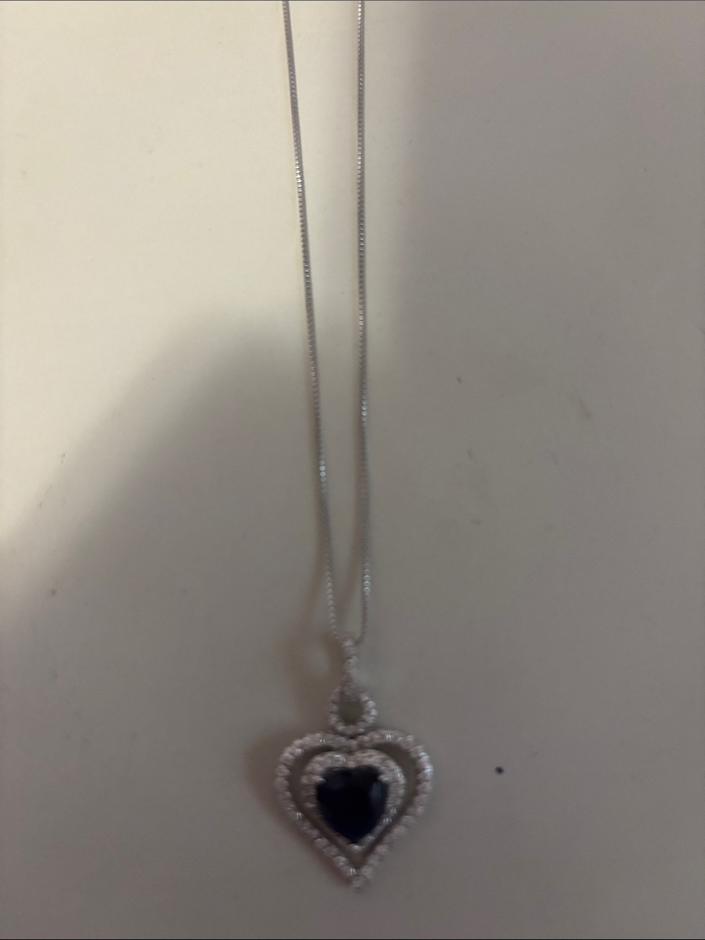 NWT Laura Roes Sterling Silver Necklace with Dark Blue Stone Heart Pendant